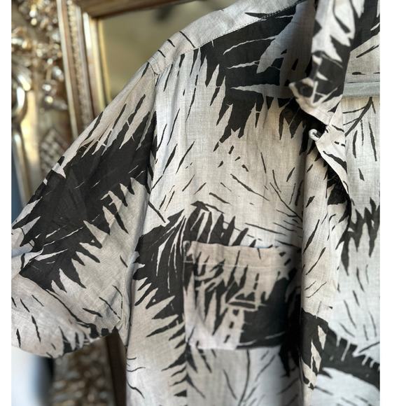 James Perse Gray Black Palm Print Cotton Button Down Shirt Small - Picture 5 of 7